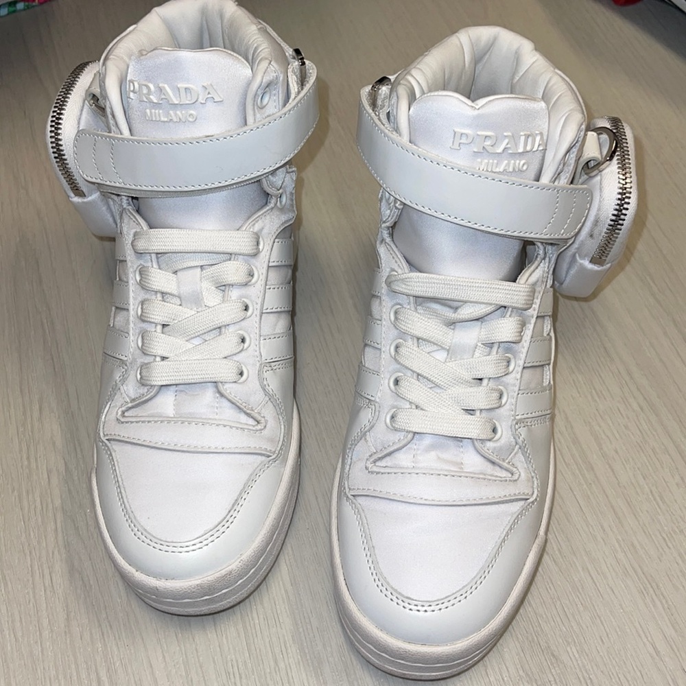 Prada x Adidas high top sneaker with pouches